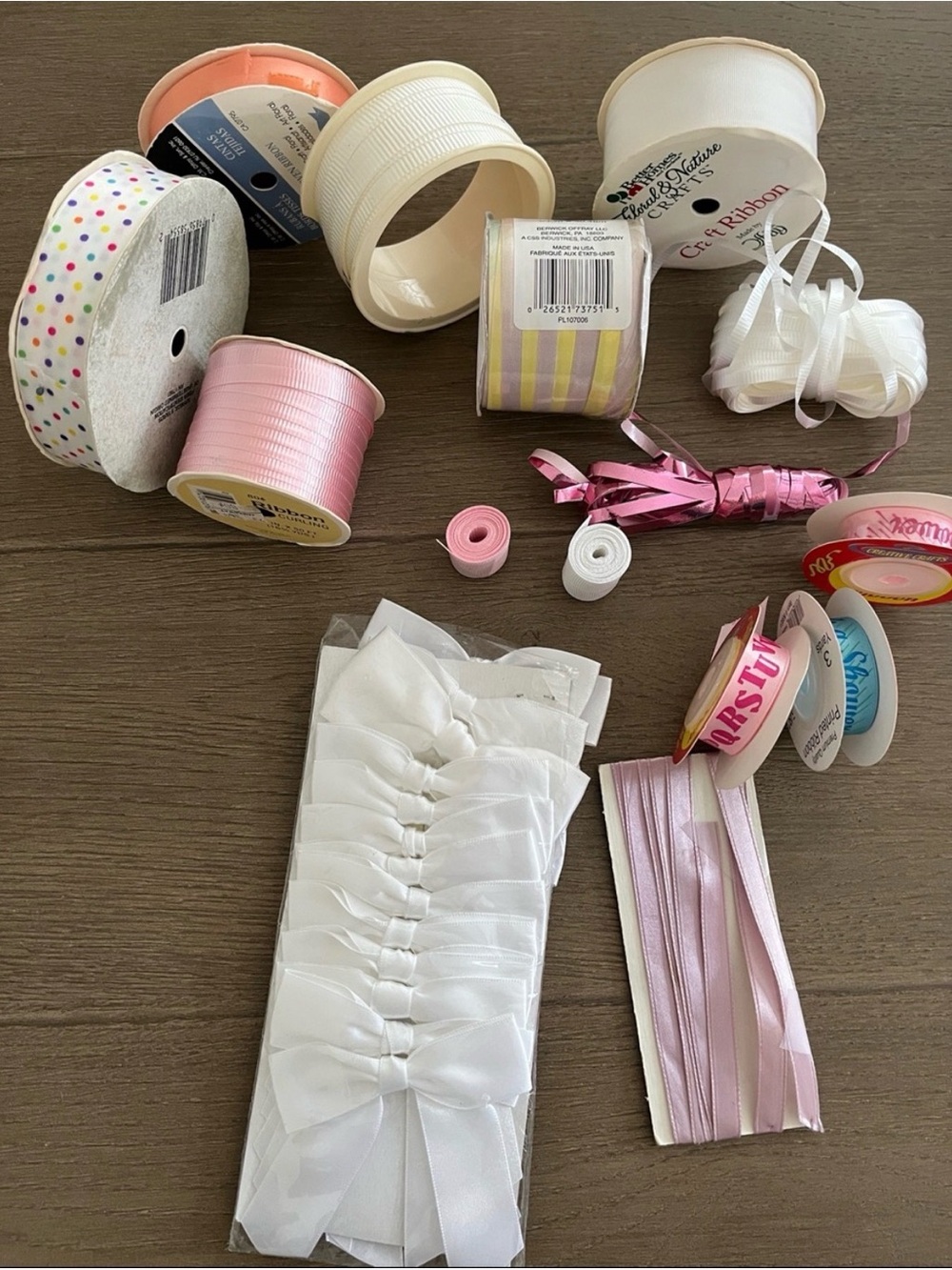 Pastel Ribbon Craft Lot + 22 White Satin Bows | Grosgrain Satin Baby Shower